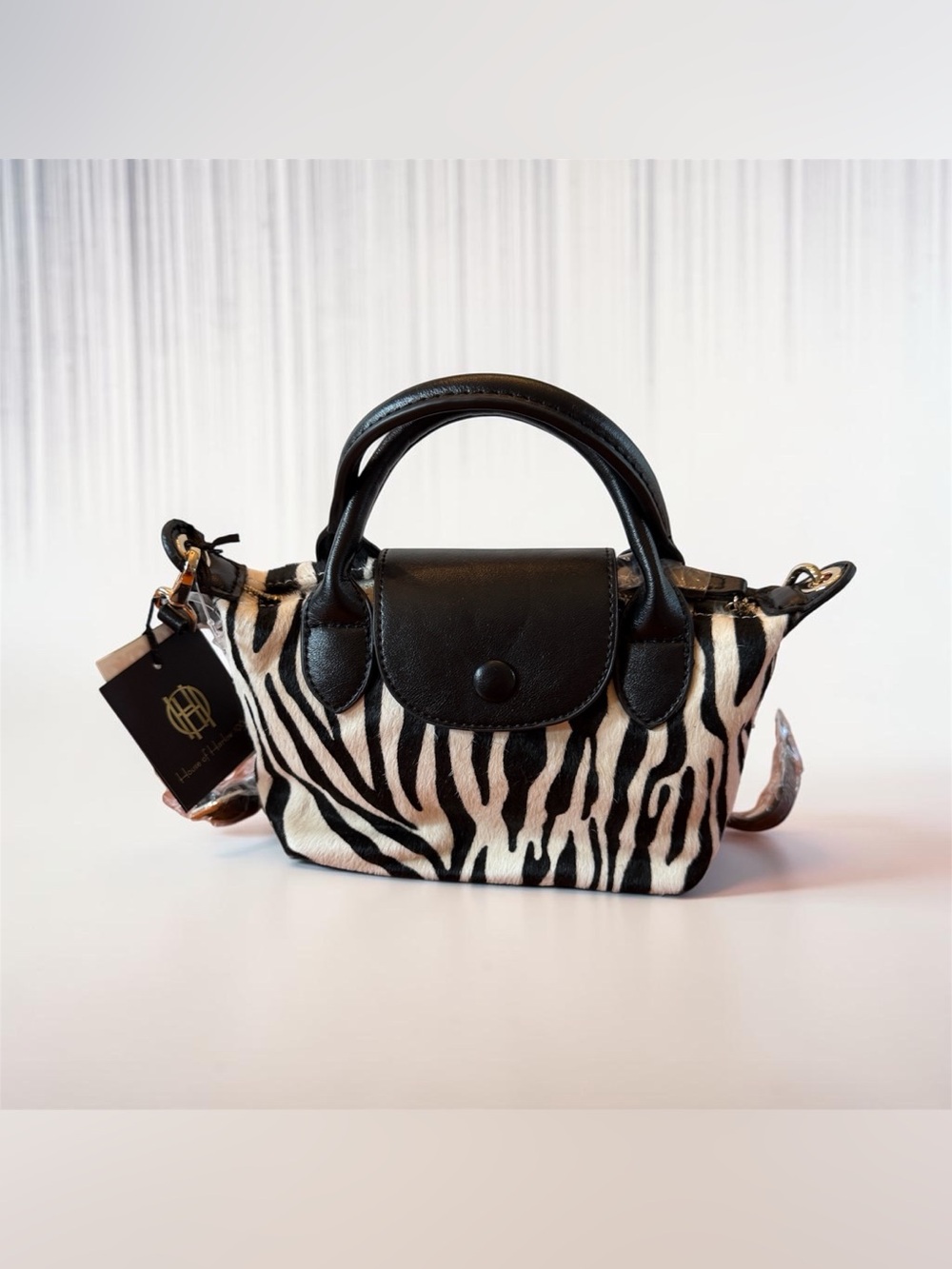 House of Harlow 1960 Leather Mini Zebra Print Top-Handle Bag - Black & White